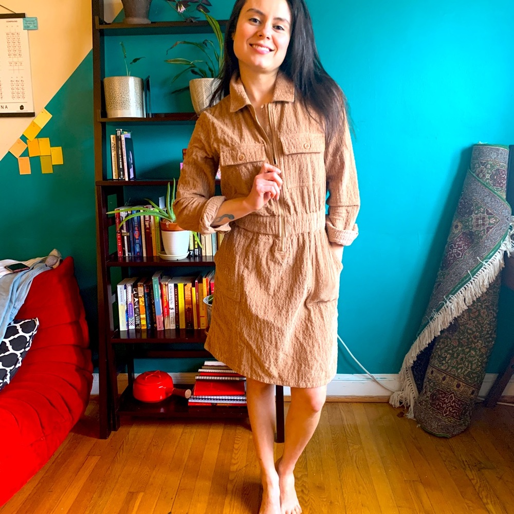 J Crew Zip-front cinched dress in corduroy